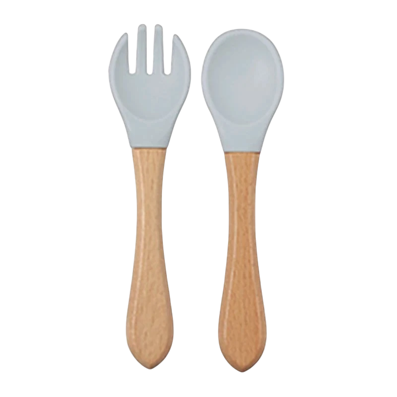 Dear Xime Natural Wood & Silicone Cutlery Set — Baby-Safe Spoon & Fork | 6M+