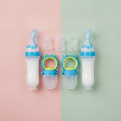 Dear Xime 7-Piece Silicone Baby Feeding Starter Set — Bottles, Fruit Feeders & Spoons | 0M+
