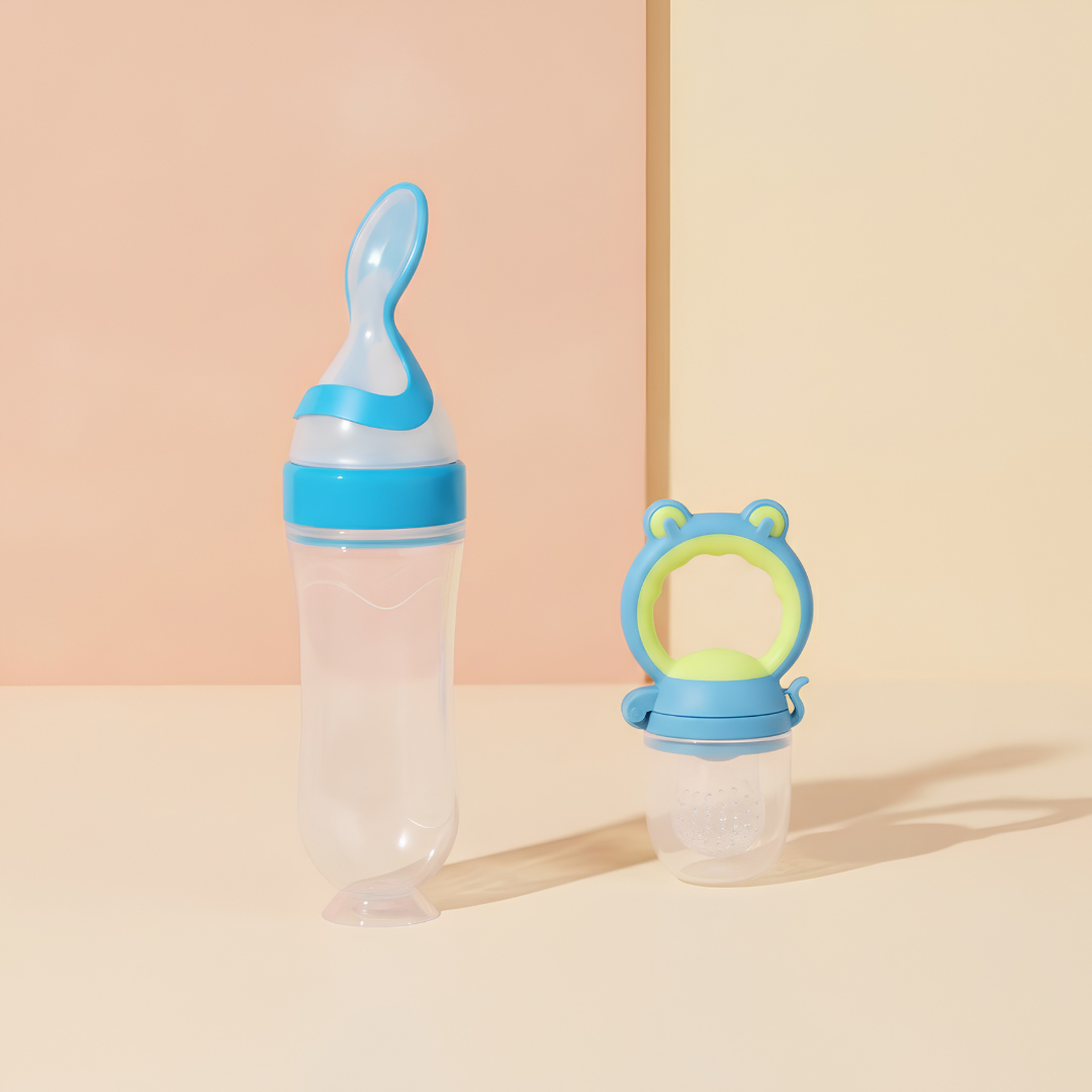 Dear Xime 7-Piece Silicone Baby Feeding Starter Set — Bottles, Fruit Feeders & Spoons | 0M+