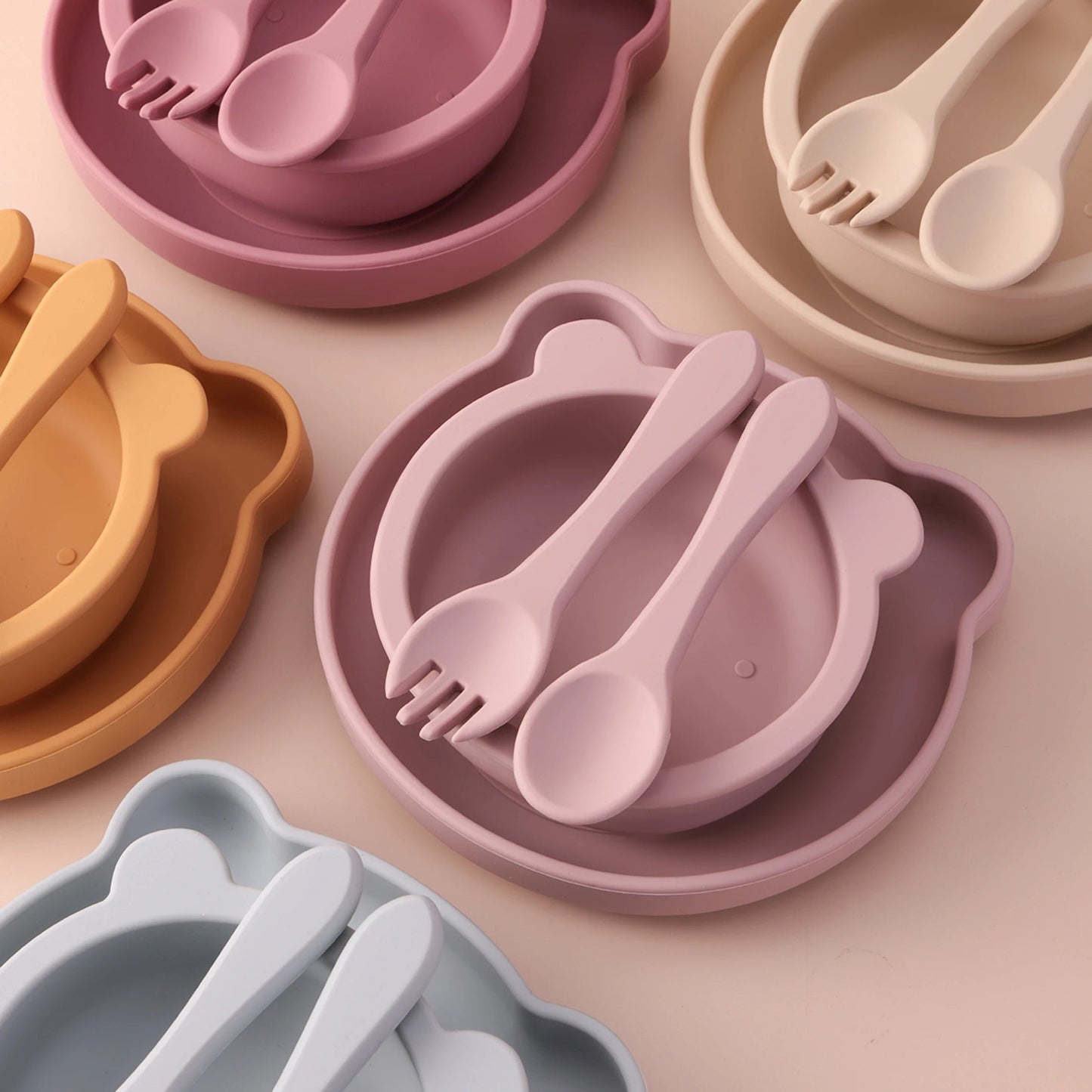 Dear Xime 4-Piece Silicone Feeding Set — Suction Bowl, Plate, Spoon & Fork | 6M+