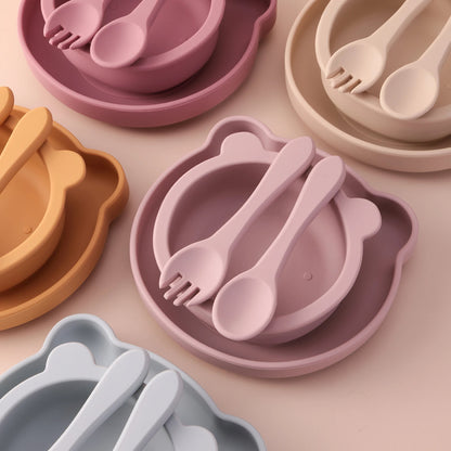 Dear Xime 4-Piece Silicone Feeding Set — Suction Bowl, Plate, Spoon & Fork | 6M+
