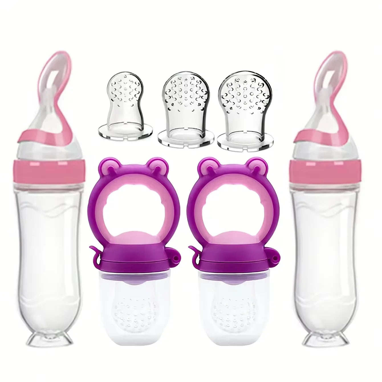 Dear Xime 7-Piece Silicone Baby Feeding Starter Set — Bottles, Fruit Feeders & Spoons | 0M+