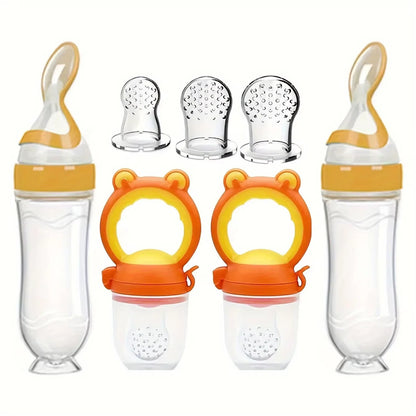 Dear Xime 7-Piece Silicone Baby Feeding Starter Set — Bottles, Fruit Feeders & Spoons | 0M+
