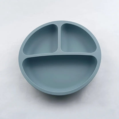 Baby Silicone Feeding Dishes Children Suction Plate Suction Sucker Bowl Wood Fork Spoon Set Toddler Training Tableware BPA Free