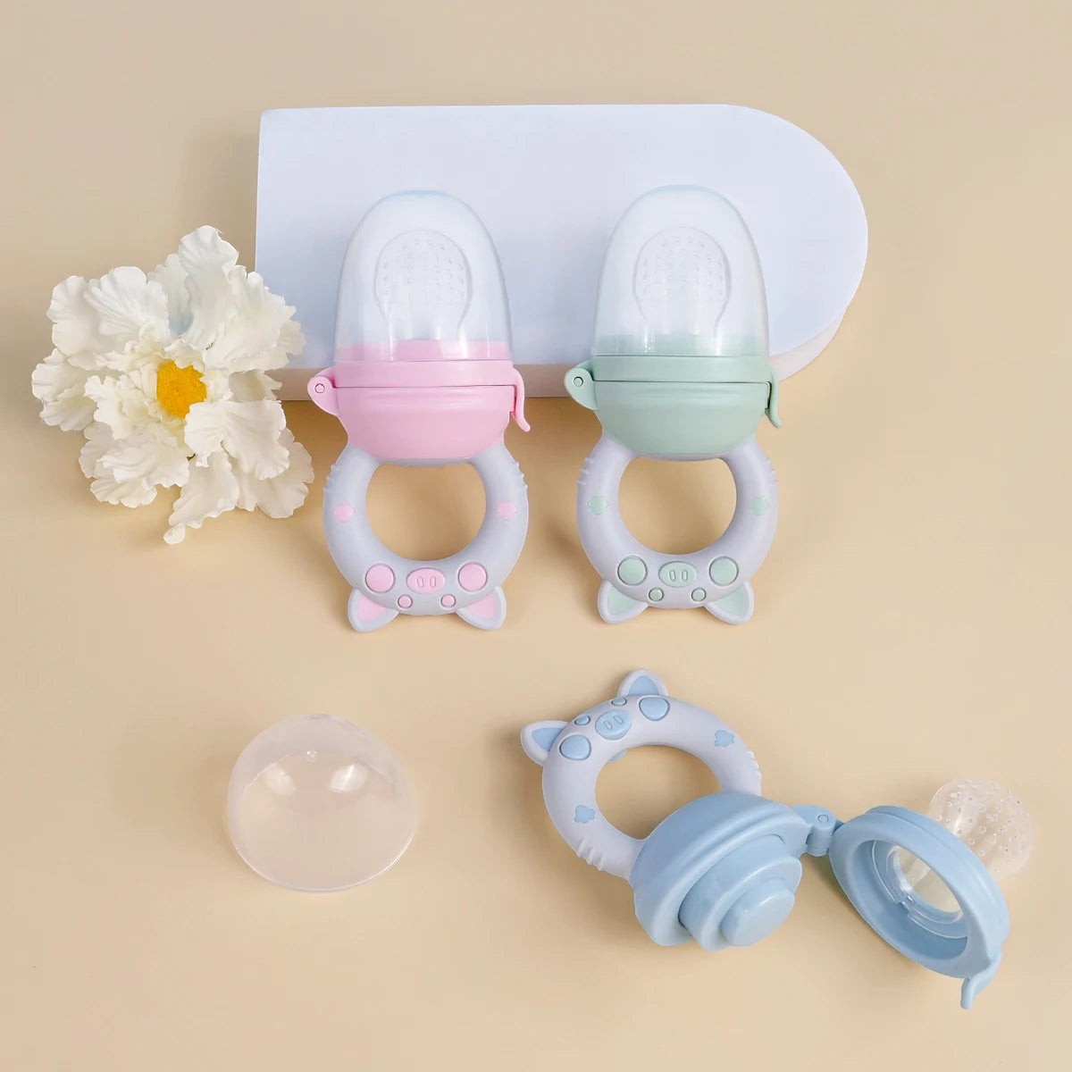Dear Xime 4-Pack Silicone Fruit & Veggie Feeder Pacifiers — Teething & First Foods | 6–36M
