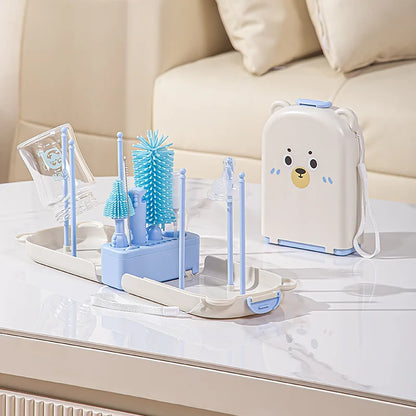 New Travel Baby Bottle Brush Set - Newborn Safe Silicone Cleaning Brushes with Storage Box for Bottles, Nipples & Accessories