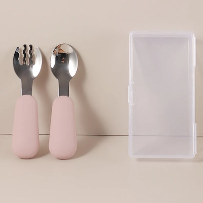 Personalized Baby Spoons and Forks Set, Silicone Handle & 316 Stainless Steel, with Storage Case, Baby Led Weaning Weaning Self