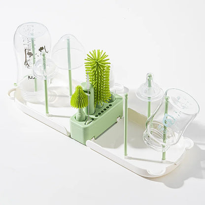 New Travel Baby Bottle Brush Set - Newborn Safe Silicone Cleaning Brushes with Storage Box for Bottles, Nipples & Accessories