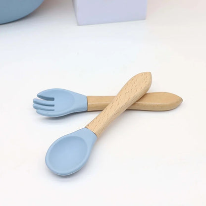 Dear Xime 7-Piece Silicone Mealtime Set — Suction Plate, Bowl, Bib, Cup, Snack Cup & Wooden Cutlery | 6M+