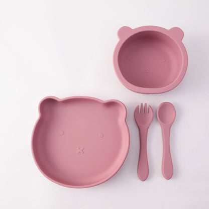 Dear Xime 4-Piece Silicone Feeding Set — Suction Bowl, Plate, Spoon & Fork | 6M+