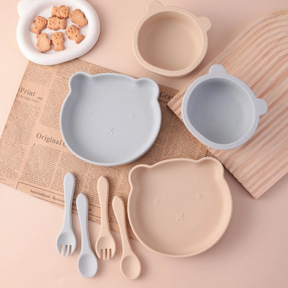 Dear Xime 4-Piece Silicone Feeding Set — Suction Bowl, Plate, Spoon & Fork | 6M+