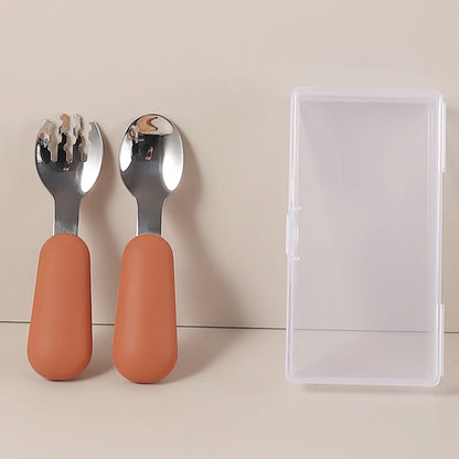 Personalized Baby Spoons and Forks Set, Silicone Handle & 316 Stainless Steel, with Storage Case, Baby Led Weaning Weaning Self
