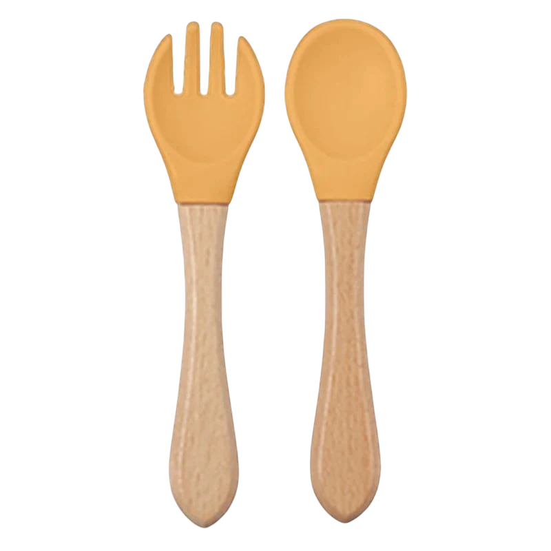 Dear Xime Natural Wood & Silicone Cutlery Set — Baby-Safe Spoon & Fork | 6M+