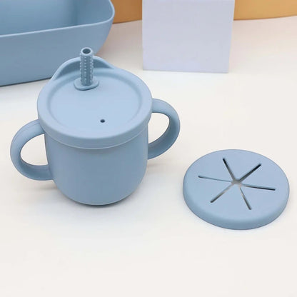 Dear Xime 7-Piece Silicone Mealtime Set — Suction Plate, Bowl, Bib, Cup, Snack Cup & Wooden Cutlery | 6M+
