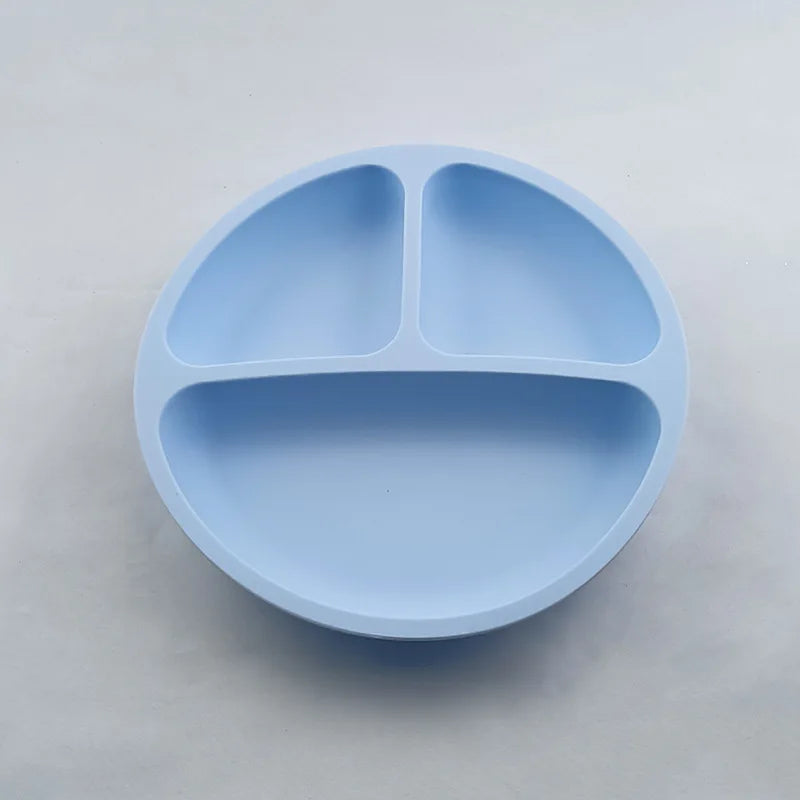 Baby Silicone Feeding Dishes Children Suction Plate Suction Sucker Bowl Wood Fork Spoon Set Toddler Training Tableware BPA Free