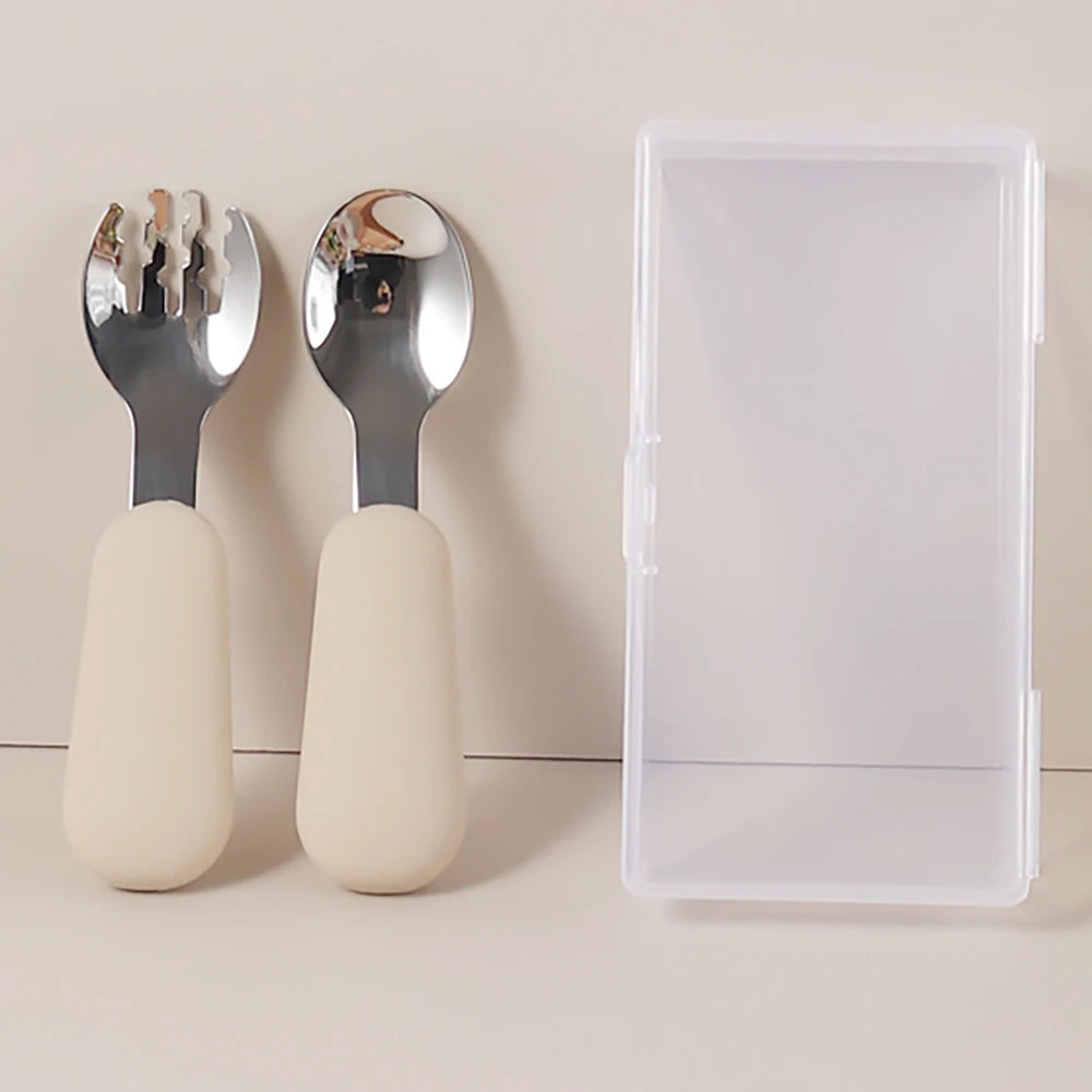 Personalized Baby Spoons and Forks Set, Silicone Handle & 316 Stainless Steel, with Storage Case, Baby Led Weaning Weaning Self