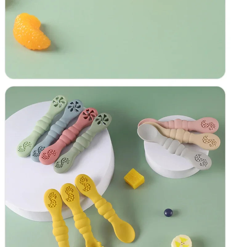 3PCS Silicone Spoon Fork For Baby Utensils Set Feeding Food Toddler Learn To Eat Training Soft Fork Cutlery Children's Tableware
