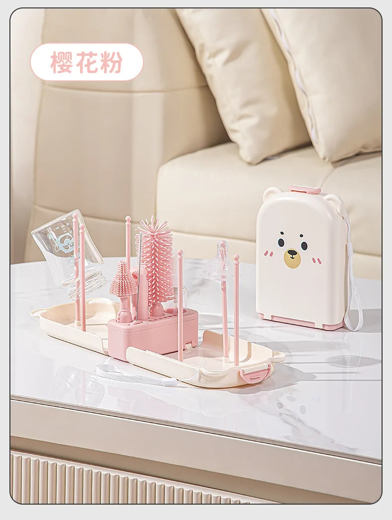 New Travel Baby Bottle Brush Set - Newborn Safe Silicone Cleaning Brushes with Storage Box for Bottles, Nipples & Accessories