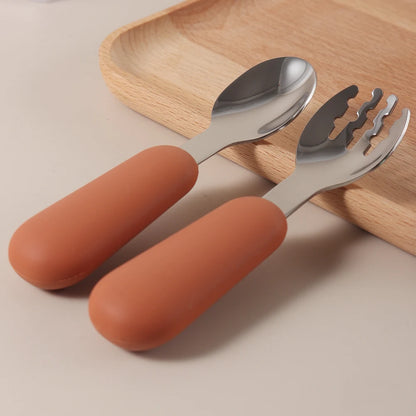 Personalized Baby Spoons and Forks Set, Silicone Handle & 316 Stainless Steel, with Storage Case, Baby Led Weaning Weaning Self