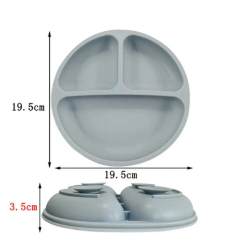Baby Silicone Feeding Dishes Children Suction Plate Suction Sucker Bowl Wood Fork Spoon Set Toddler Training Tableware BPA Free
