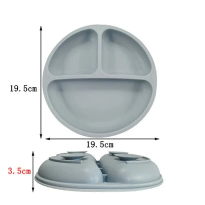 Baby Silicone Feeding Dishes Children Suction Plate Suction Sucker Bowl Wood Fork Spoon Set Toddler Training Tableware BPA Free