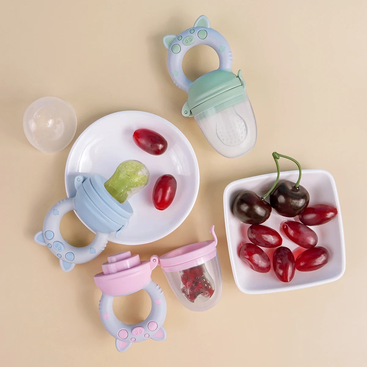 Dear Xime 4-Pack Silicone Fruit & Veggie Feeder Pacifiers — Teething & First Foods | 6–36M