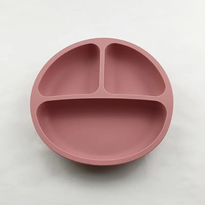 Baby Silicone Feeding Dishes Children Suction Plate Suction Sucker Bowl Wood Fork Spoon Set Toddler Training Tableware BPA Free