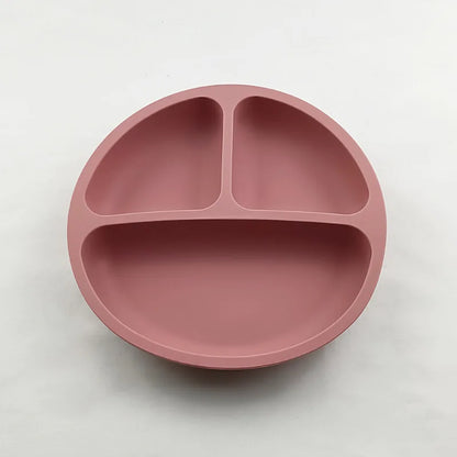 Baby Silicone Feeding Dishes Children Suction Plate Suction Sucker Bowl Wood Fork Spoon Set Toddler Training Tableware BPA Free