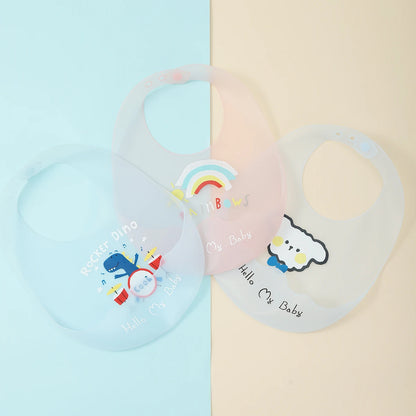 Waterproof Baby Bibs Baby Stuff Cute Cartoon Animal Printed Kids Bib Girl Boy Adjustable Soft Silicone Bib Baby Feeding Stuff