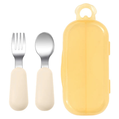 Dear Xime Silicone & Stainless Steel Baby Spoon & Fork Set — Training Utensils | 12M+