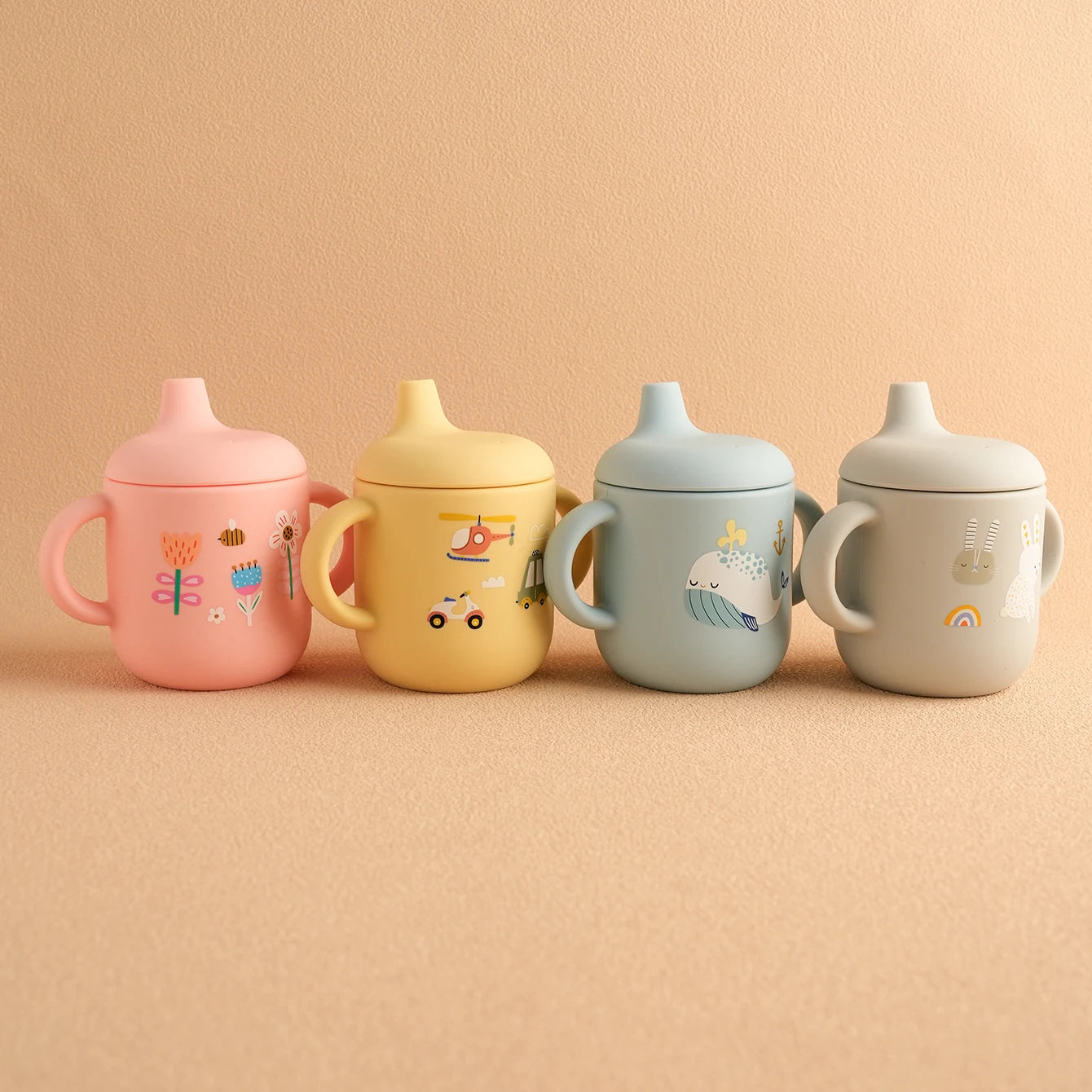 1PCS Cartoon Silicone Baby Feeding Cup BPA Free Leak Proof Training Cup With Handle Travel Friendly Dishwasher Safe Baby Stuff