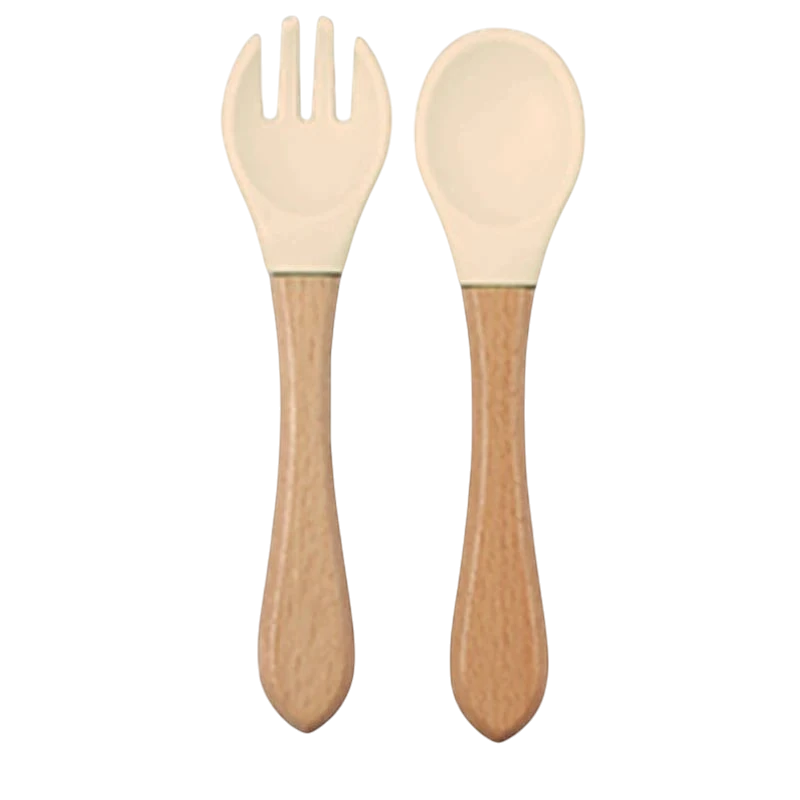 Dear Xime Natural Wood & Silicone Cutlery Set — Baby-Safe Spoon & Fork | 6M+