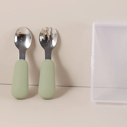 Personalized Baby Spoons and Forks Set, Silicone Handle & 316 Stainless Steel, with Storage Case, Baby Led Weaning Weaning Self