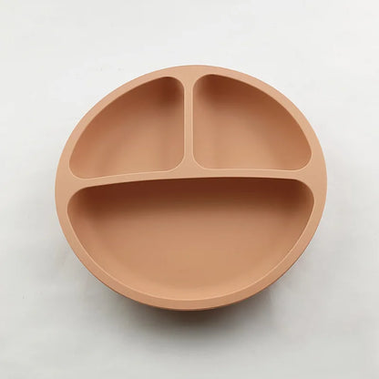 Baby Silicone Feeding Dishes Children Suction Plate Suction Sucker Bowl Wood Fork Spoon Set Toddler Training Tableware BPA Free