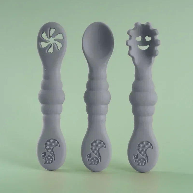 3PCS Silicone Spoon Fork For Baby Utensils Set Feeding Food Toddler Learn To Eat Training Soft Fork Cutlery Children's Tableware