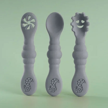 3PCS Silicone Spoon Fork For Baby Utensils Set Feeding Food Toddler Learn To Eat Training Soft Fork Cutlery Children's Tableware