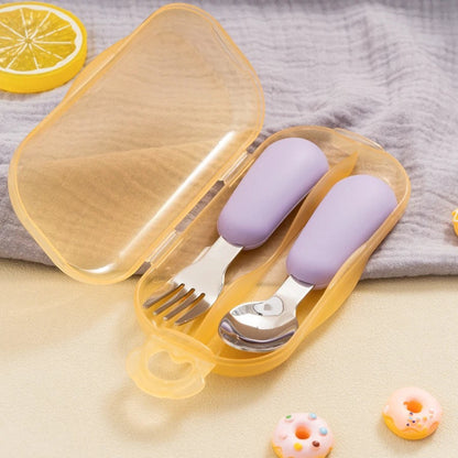 Dear Xime Silicone & Stainless Steel Baby Spoon & Fork Set — Training Utensils | 12M+