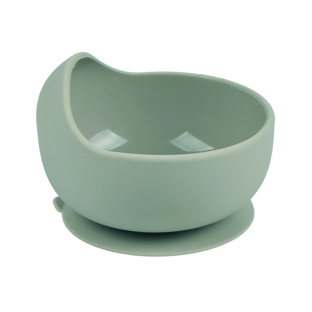 Baby Silicone Feeding Dishes Children Suction Plate Suction Sucker Bowl Wood Fork Spoon Set Toddler Training Tableware BPA Free