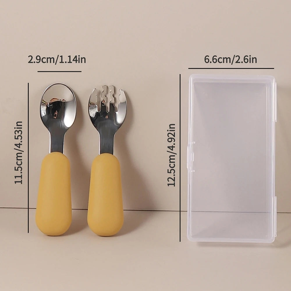 Personalized Baby Spoons and Forks Set, Silicone Handle & 316 Stainless Steel, with Storage Case, Baby Led Weaning Weaning Self