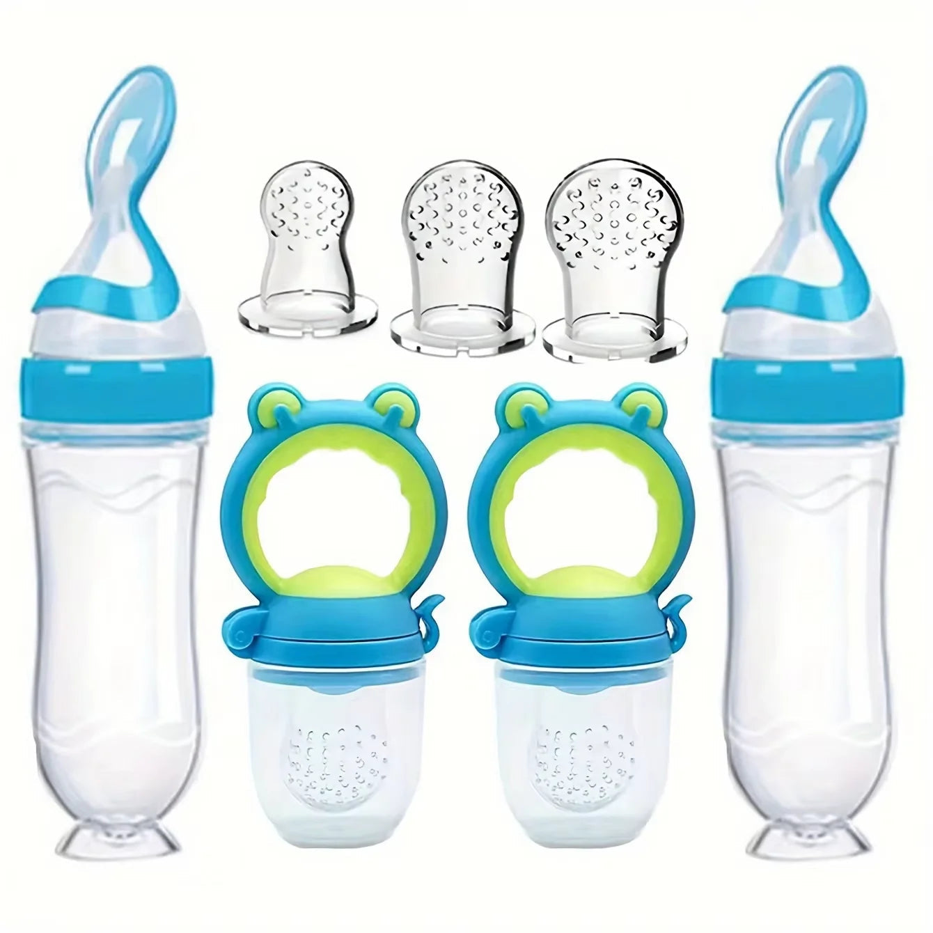 Dear Xime 7-Piece Silicone Baby Feeding Starter Set — Bottles, Fruit Feeders & Spoons | 0M+