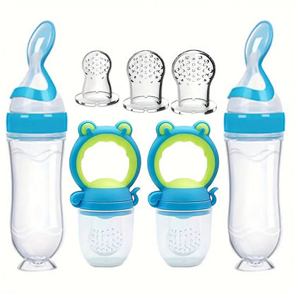 Dear Xime 7-Piece Silicone Baby Feeding Starter Set — Bottles, Fruit Feeders & Spoons | 0M+
