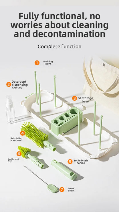 New Travel Baby Bottle Brush Set - Newborn Safe Silicone Cleaning Brushes with Storage Box for Bottles, Nipples & Accessories