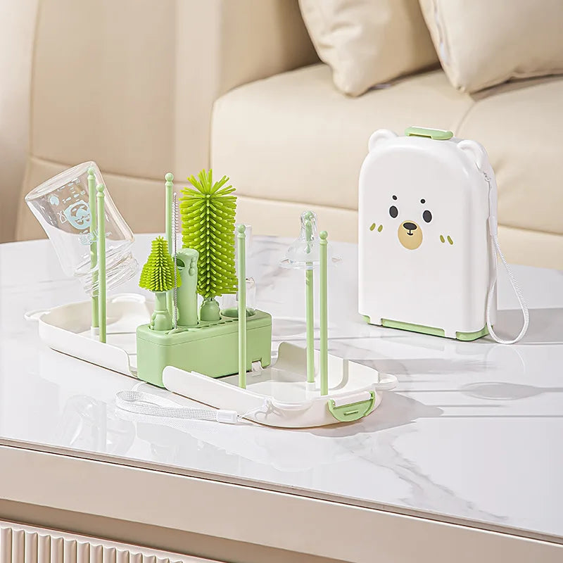 New Travel Baby Bottle Brush Set - Newborn Safe Silicone Cleaning Brushes with Storage Box for Bottles, Nipples & Accessories