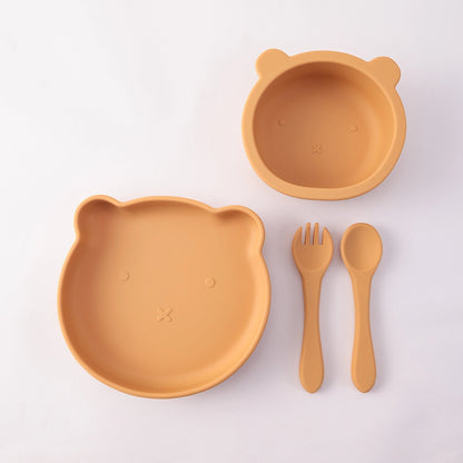 Dear Xime 4-Piece Silicone Feeding Set — Suction Bowl, Plate, Spoon & Fork | 6M+