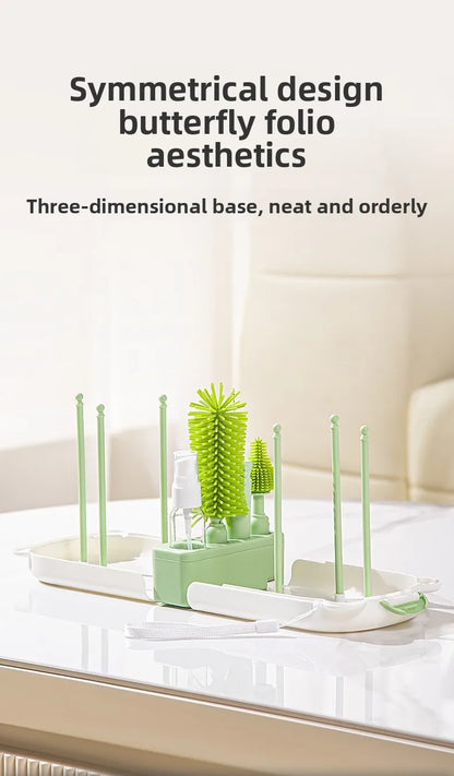 New Travel Baby Bottle Brush Set - Newborn Safe Silicone Cleaning Brushes with Storage Box for Bottles, Nipples & Accessories