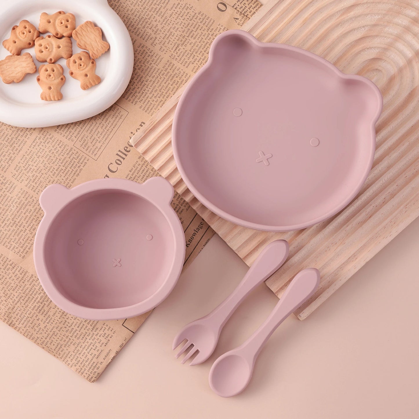 Dear Xime 4-Piece Silicone Feeding Set — Suction Bowl, Plate, Spoon & Fork | 6M+