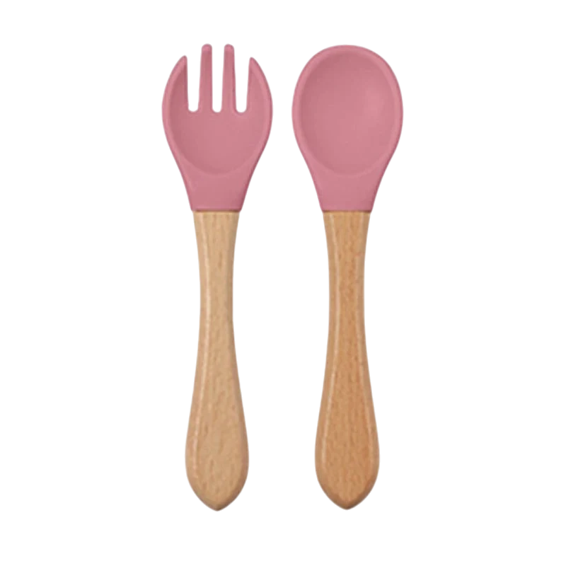Dear Xime Natural Wood & Silicone Cutlery Set — Baby-Safe Spoon & Fork | 6M+