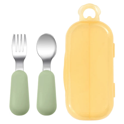 Dear Xime Silicone & Stainless Steel Baby Spoon & Fork Set — Training Utensils | 12M+