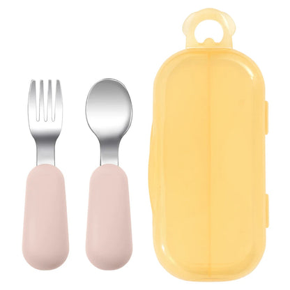 Dear Xime Silicone & Stainless Steel Baby Spoon & Fork Set — Training Utensils | 12M+