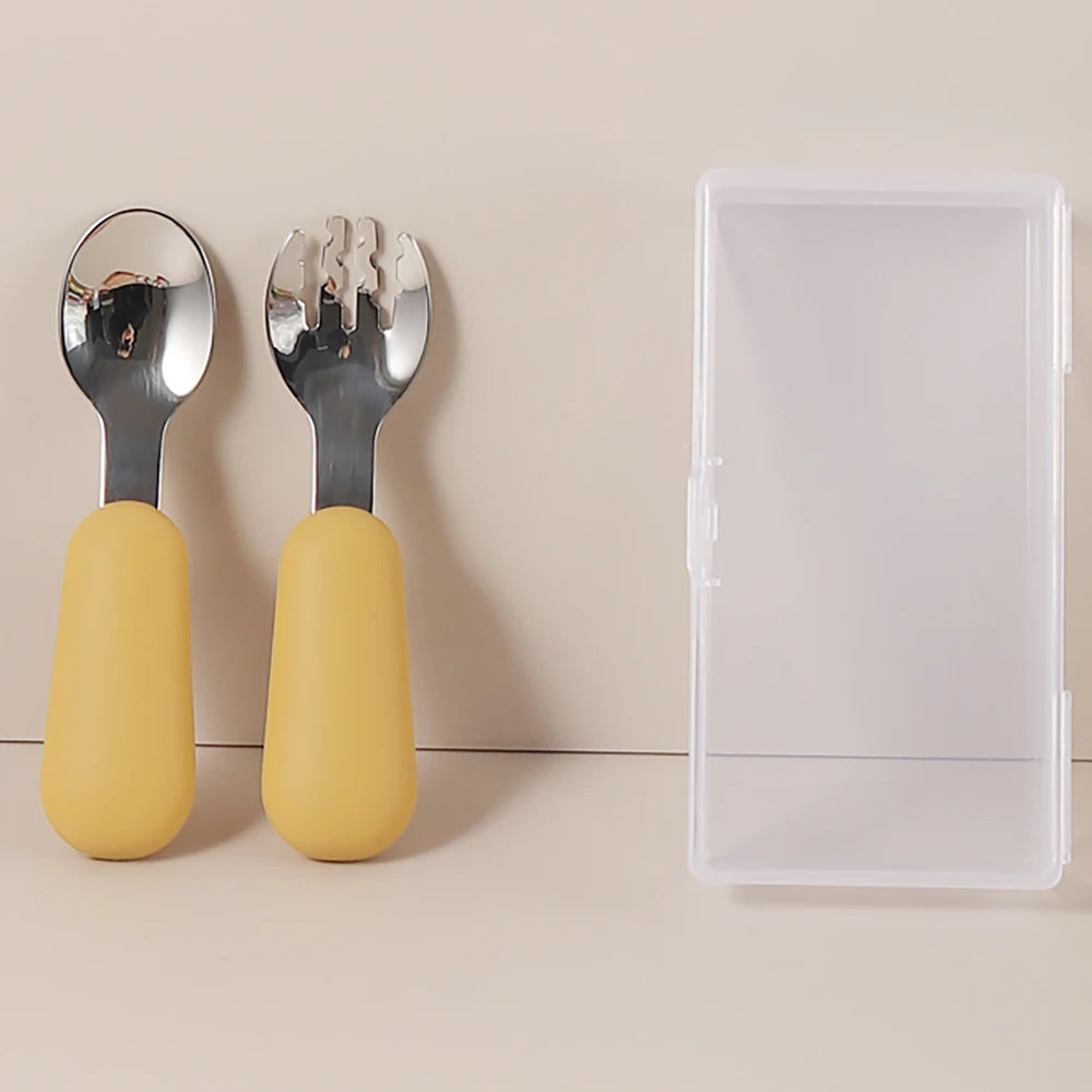 Personalized Baby Spoons and Forks Set, Silicone Handle & 316 Stainless Steel, with Storage Case, Baby Led Weaning Weaning Self